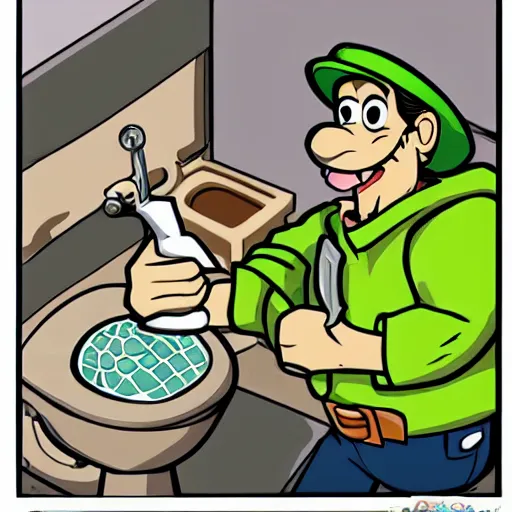 Image similar to crocodile plumber in the style of greg kinnear