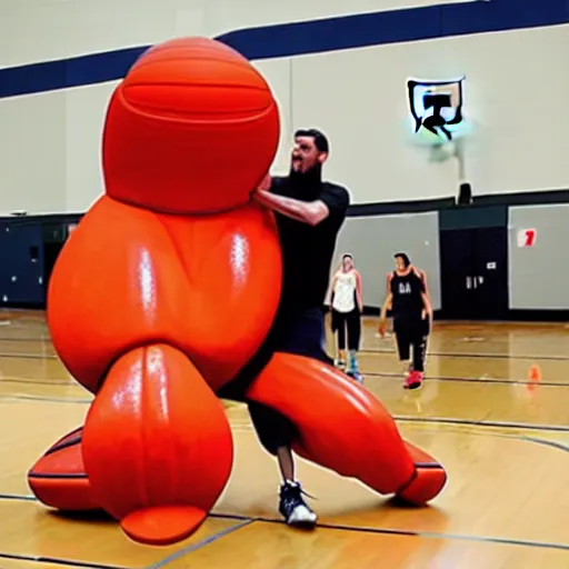 Image similar to giant human lobster playing basketball