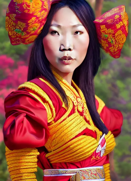 Image similar to photo of a gorgeous lao woman wearing a traditional laos dress in the style of stefan kostic, realistic, sharp focus, 8 k high definition, insanely detailed, intricate, elegant, art by stanley lau and artgerm