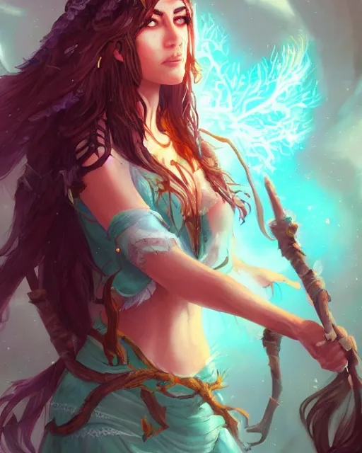 Image similar to ashlynn brooks as a beautiful female druid, by Fernanda Suarez and ross tran