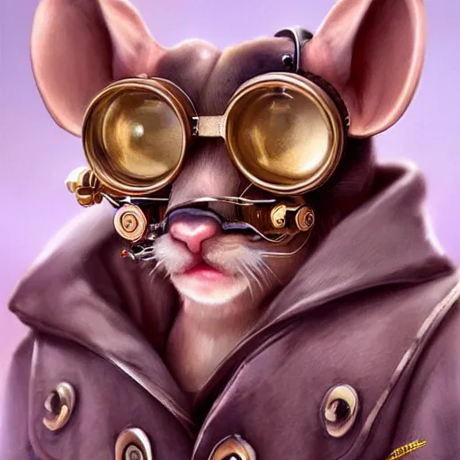 Image similar to a rat with steampunk googles, by ARTGERM