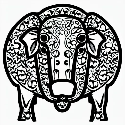 Image similar to antichrist, cow, pig, sheep, chicken, white on black vector ink drawing