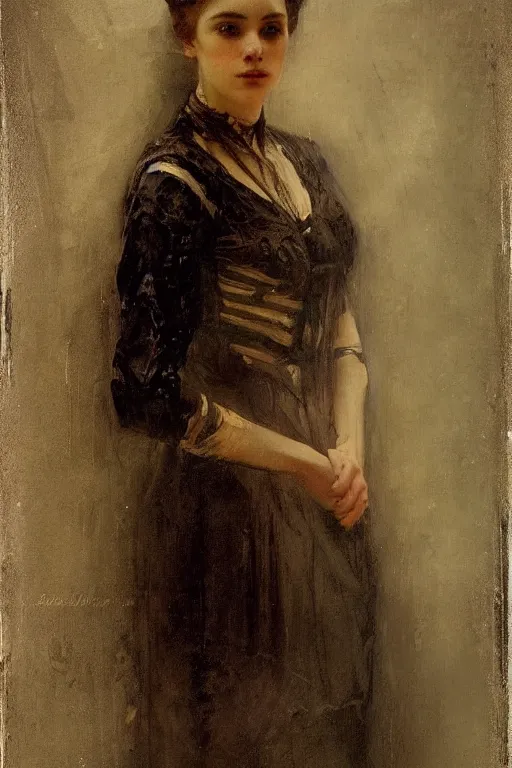 Image similar to Solomon Joseph Solomon and Richard Schmid and Jeremy Lipking victorian genre painting full length portrait painting of a young beautiful woman victorian famous actress