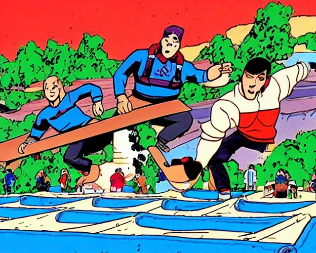 Prompt: Gung-Ho skateboarding on a half-pipe on GI Joe A Real American Hero, 80's cartoon television still