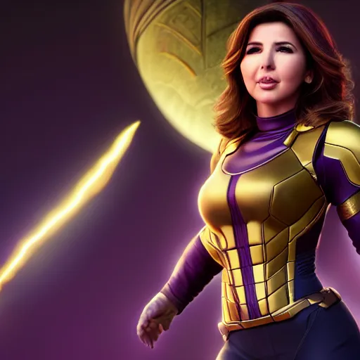 Prompt: a portrait of nancy ajram as thanos, the pixar adaptation, with same hairstyle, hyper detailed, digital art, trending in artstation, cinematic lighting, studio quality, smooth render, unreal engine 5 rendered, octane rendered