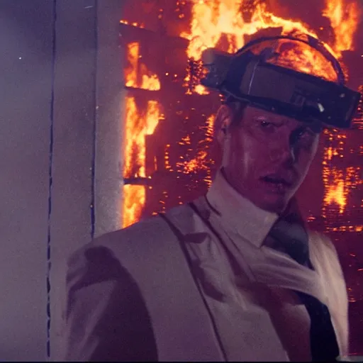 Image similar to Live Action Still of Jerma in The Towering Inferno, real life, hyperrealistic, ultra realistic, realistic, highly detailed, epic, HD quality, 8k resolution, body and headshot, film still