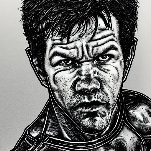 Image similar to mark Wahlberg by kentaro miura, hyper-detailed