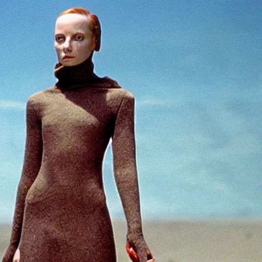 Image similar to avant - garde fashion model, still from movie dune, highly detailed