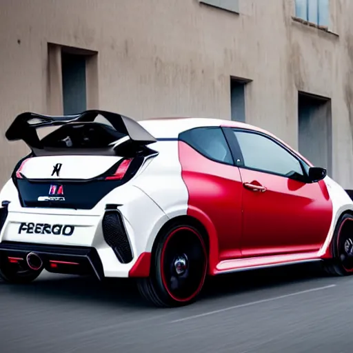 Prompt: mixed design between a honda civic type r and a peugeot 1 0 8, on road, 2 0 2 2 concept car, hyperrealistic