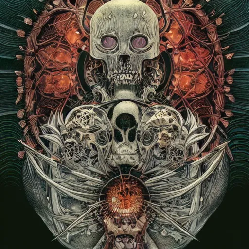 Image similar to portrait of memento mori, symmetrical, by yoichi hatakenaka, masamune shirow, josan gonzales and dan mumford, ayami kojima, takato yamamoto, barclay shaw, karol bak, yukito kishiro