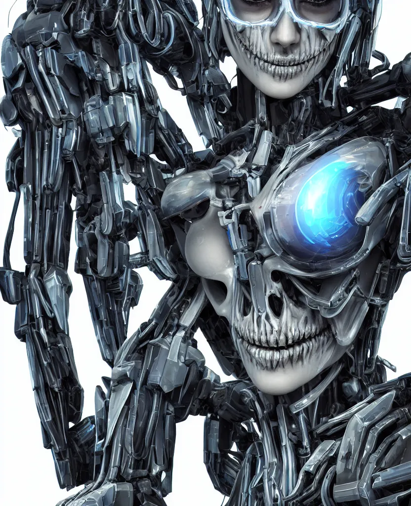 Prompt: close-up macro portrait of the face of a beautiful cyberpunk girl with mecha, epic angle and pose, ribcage skeleton symmetrical artwork, 3d with depth of field, blurred background, cybernetic machine female face, translucent, nautilus, energy flows of energy. a highly detailed epic cinematic concept art CG render. made in Maya, Blender and Photoshop, octane render, excellent composition, cinematic dystopian brutalist atmosphere, dynamic dramatic cinematic lighting, aesthetic, very inspirational, arthouse, Greg Rutkowski, Ilya Kuvshinov, WLOP, Stanley Artgerm Lau, Ruan Jia and Fenghua Zhong