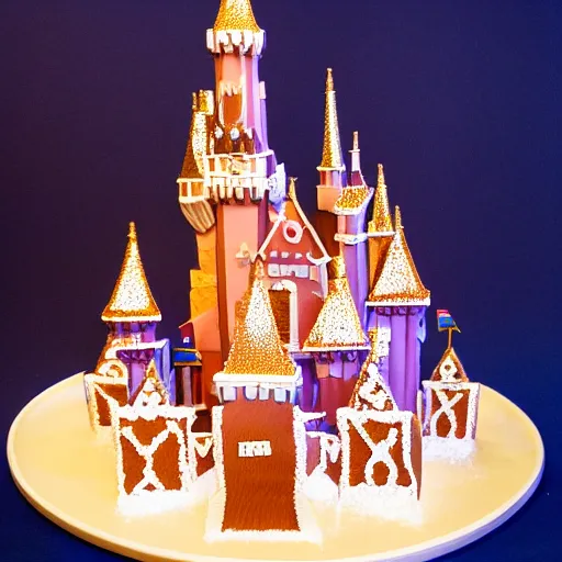 Image similar to disney world castle as a gingerbread house.