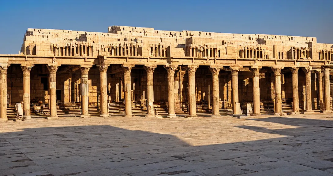 Prompt: exterior of the ancient library of alexandria, architectural photograph, no blur, daylight, volumetric lighting, national geographic, history channel,