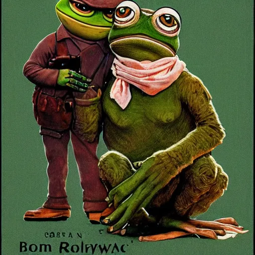 Prompt: pepe the frog returning from war by norman rockwell