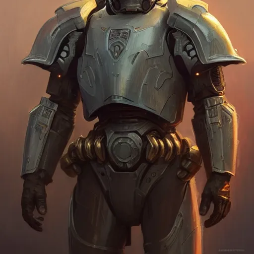 Image similar to Mark Hamill in a Power Armor, western, D&D, fantasy, intricate, elegant, highly detailed, digital painting, artstation, concept art, matte, sharp focus, illustration, art by Artgerm and Greg Rutkowski and Alphonse Mucha