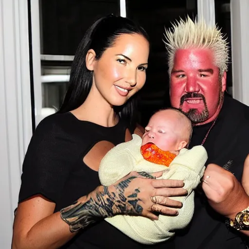 Image similar to olivia munn and guy fieri holding their baby