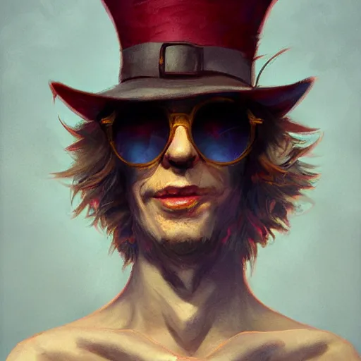 Image similar to the rad hatter, Wearing shades, by Viktor Antonov, greg rutkowski, fantasy, D&D, Whimsical, trending on artstation, smooth, sharp focus