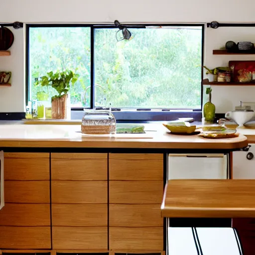 Image similar to mid century style of watermelon in the kitchen