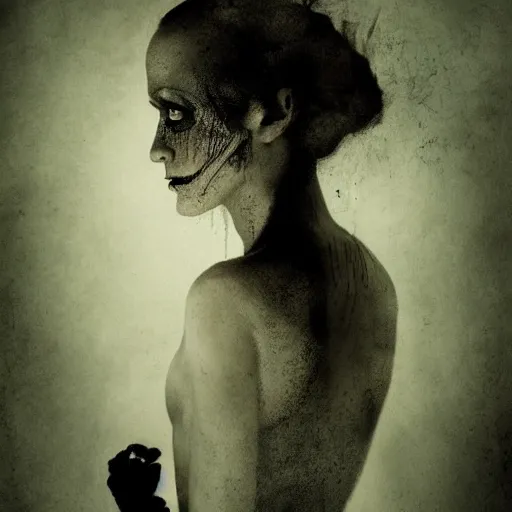 Image similar to dark ballerina, emil melmoth, concept art, deviantart, dark, 3 5 mm, chiaroscuro, surrealist, victorian, mist, dark