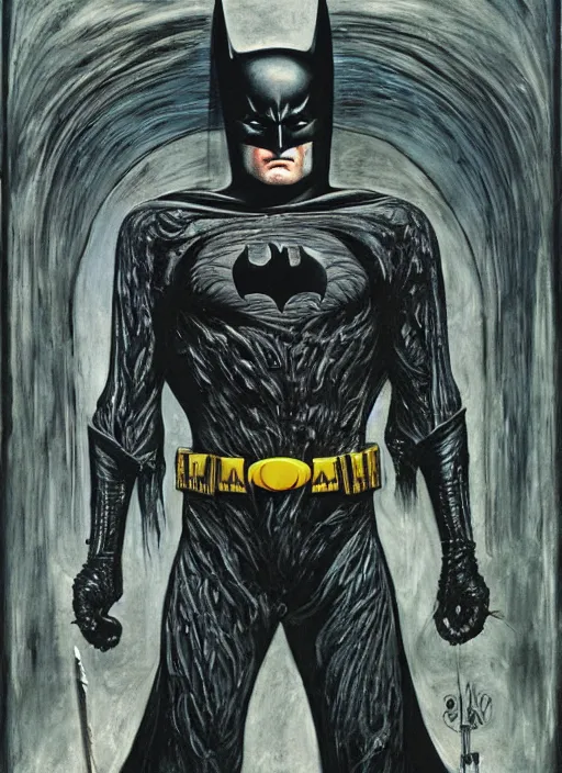 Image similar to batman, necronom v, painting by h. r. giger,