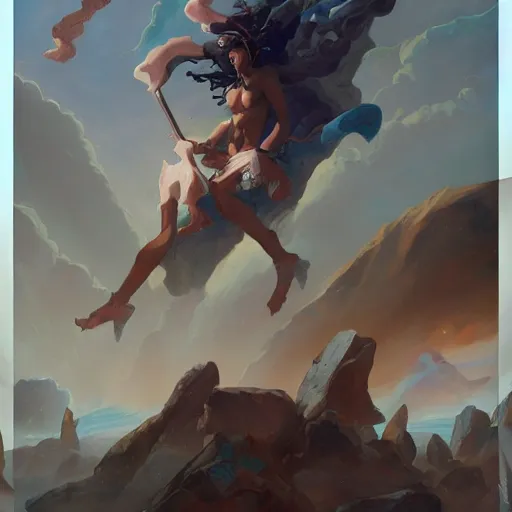 Image similar to Zeus of Abyssinia defeats Chronos by Peter Mohrbacher:5 Trending on Artstation:5