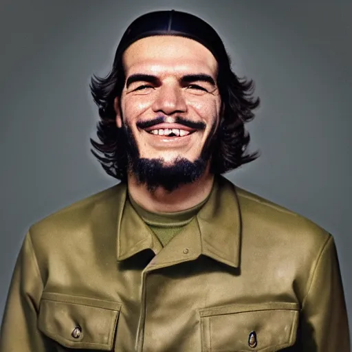 Image similar to insanely detailed portrait of che guevara smiling, high quality, 8k hd, 300 dpi, leica noctilux, studio lighting