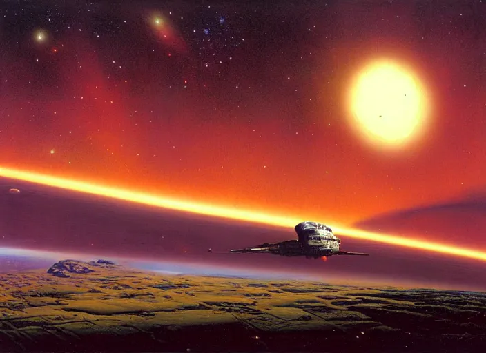 Prompt: the stars my destination, matte painting, peter elson