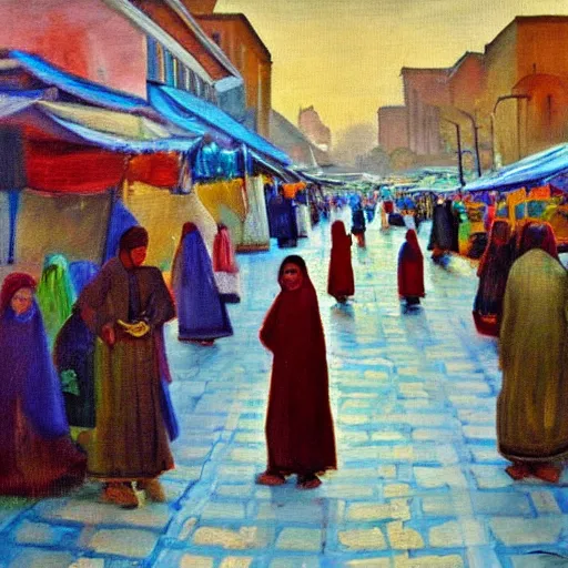 Image similar to market in old samarkand, oil painting