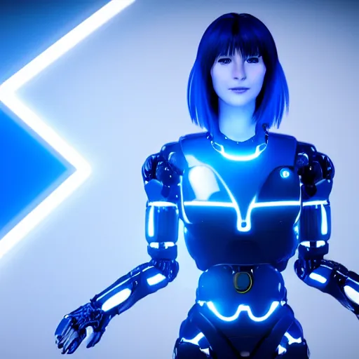 Image similar to cortana blue artificial intelligence hologram, highly detailed, photorealistic portrait, bright studio setting, studio lighting, crisp quality and light reflections, unreal engine 5 quality render