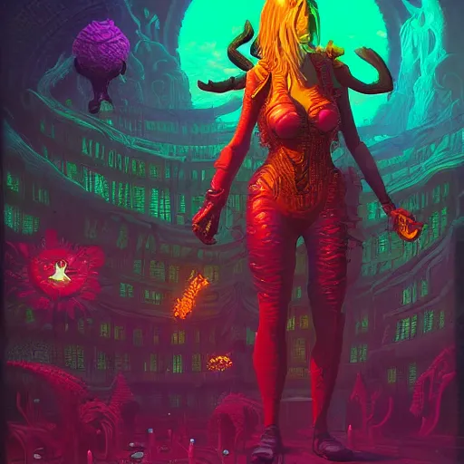 Image similar to fantastic detailed 3 d matte painting of a cyber sorceress, color scheme, by moebius by vanessa lemen by paul lehr by dan mumford