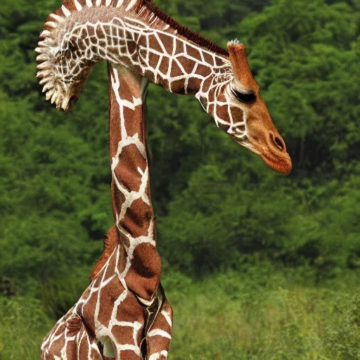 Image similar to a Giraffe with the armor of a pangolin, national geographic photograph