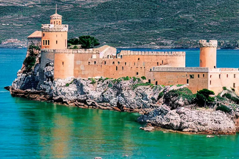 Prompt: 35mm photo of Salobrena castle on the coast of Spain