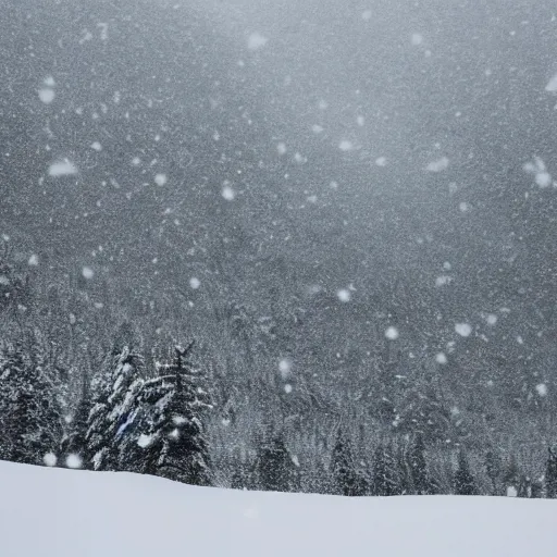 Prompt: a monolithic mountain in a taiga. overcast sky, snowing.