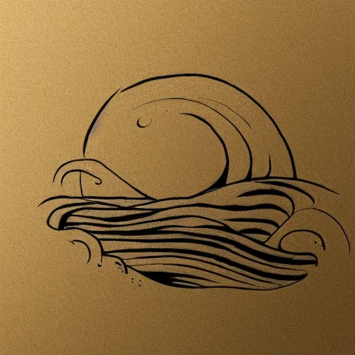 Prompt: tattoo sketch of a ocean, on a yellow paper, ornamental, line art, minimalism