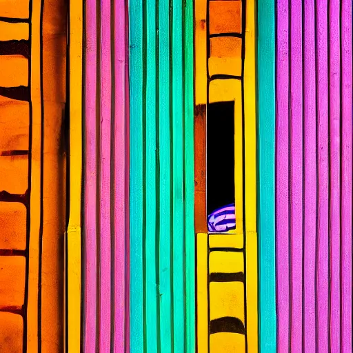 Image similar to a face emerging from narrow colorful vertical bars