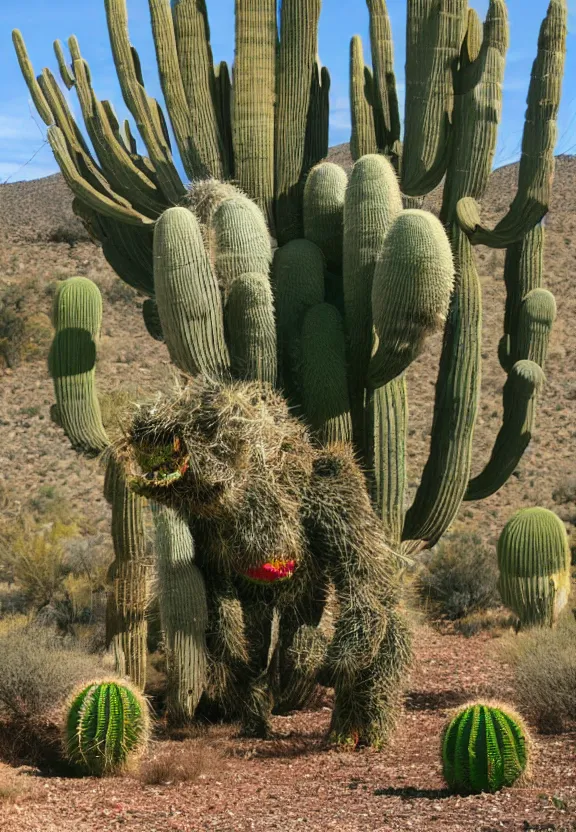 Prompt: realistic giant cactus monster devouring Albuquerque