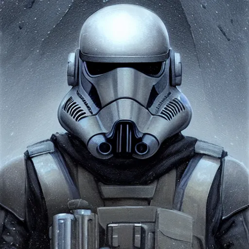 Image similar to portrait of a man by greg rutkowski, a soldier of the galactic federation wearing a gray and black tactical gear, star wars expanded universe, highly detailed portrait, digital painting, artstation, concept art, smooth, sharp foccus ilustration, artstation hq