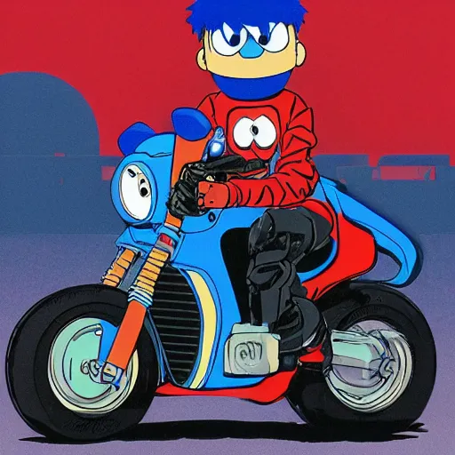 Image similar to cookie monster riding kaneda's motorcycle from akira by ilya kuvshinov katsuhiro otomo