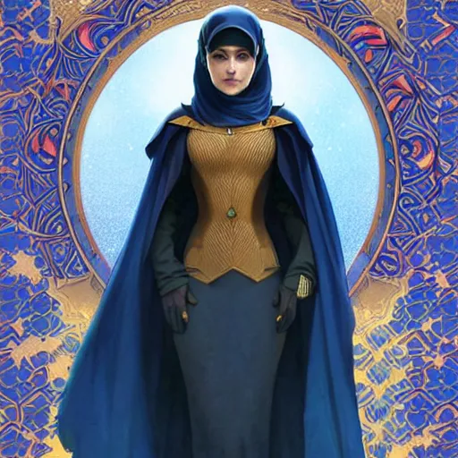 Image similar to islamic pattern, starfleet uniform, undersea, intricate, elegant, highly detailed, digital painting, artstation, concept art, smooth, sharp focus, illustration, art by artgerm and greg rutkowski and alphonse mucha and william - adolphe bouguereau