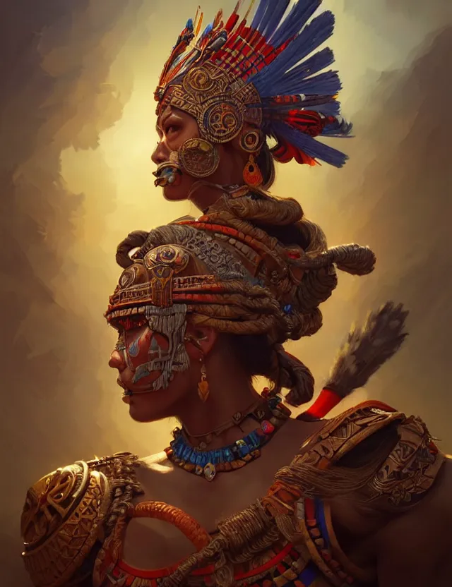 Prompt: ultra realistic illustration, aztec warrior, intricate, highly detailed, digital painting, artstation, cgnode, concept art, smooth, sharp focus, cinematic lighting, colorful, art by artgerm and peter mohrbacher and fenghua zhong