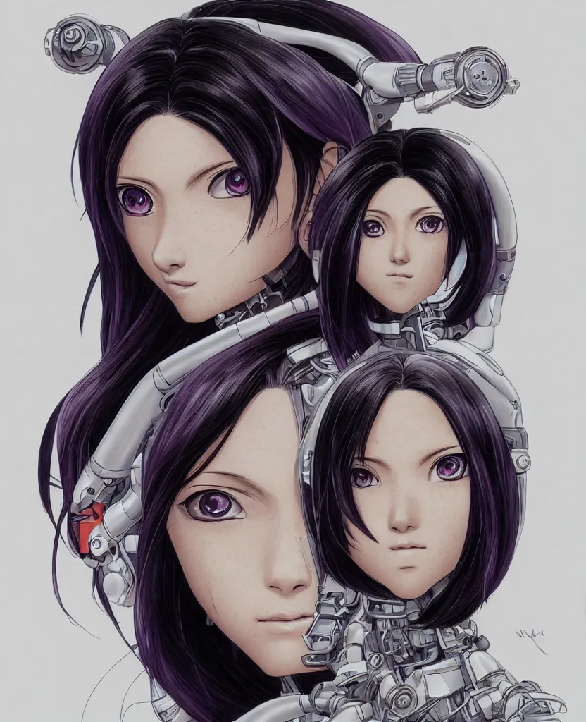 Image similar to portrait of alita by yukito kishiro, biomechanical, hyper detailled, trending on artstation