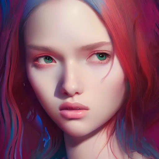 Image similar to portrait of teen girl, art by Ross tran, vivid color palette, digital painting, 3D, octane render, post process in Photoshop, highly detailed