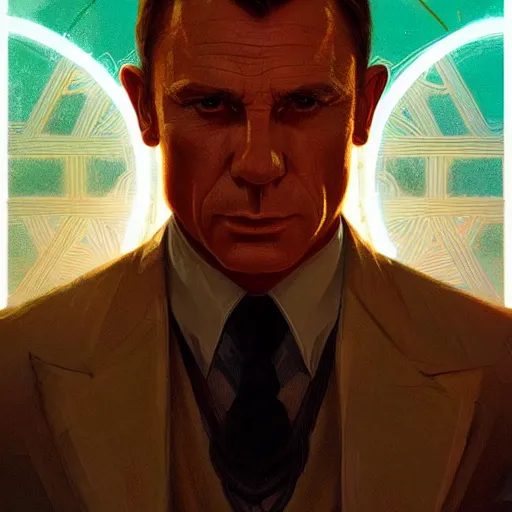 Image similar to symmetry!! portrait of james bond, sci - fi, glowing lights!! intricate, elegant, highly detailed, digital painting, artstation, concept art, smooth, sharp focus, illustration, art by greg rutkowski and alphonse mucha