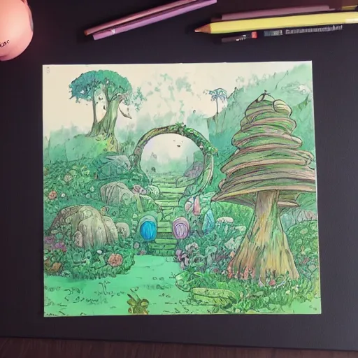 Prompt: Whimsical forest, in the style of studio ghibli, hand drawn