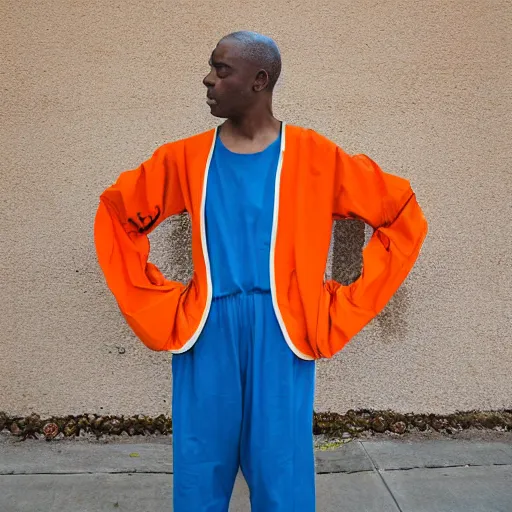 Image similar to bee wearing orange inmate suite