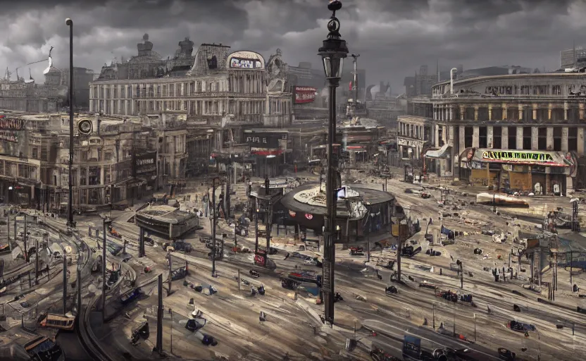 Prompt: Post apocalyptic Picadilly Circus, highly detailed, 4k, unreal engine