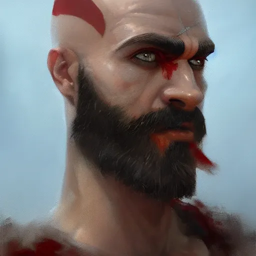 Prompt: oil painting of kratos with a juicy hair trending on artstation by greg rutkowski