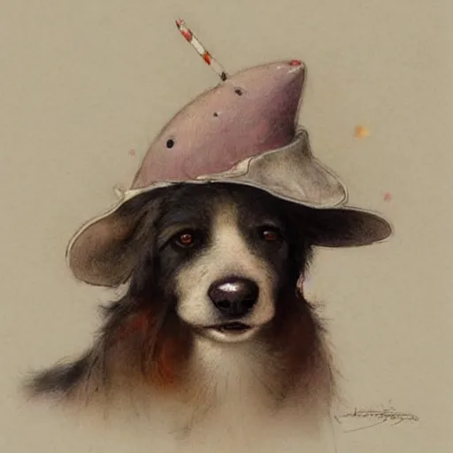 Image similar to ( ( ( ( ( dog with a hat eating ice cream!!!. muted colors. ) ) ) ) ) by jean - baptiste monge!!!!!!!!!!!!!!!!!!!!!!!!!!!