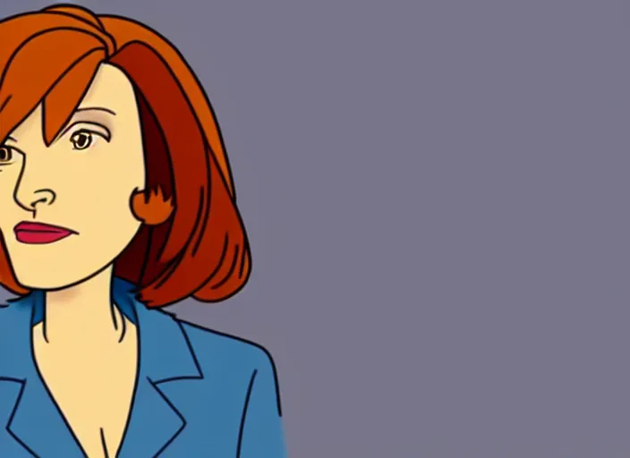 Prompt: an animation cel of dana scully, in the style of netflix animation