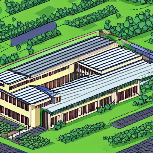 Image similar to exterior of sawmill factory in countryside of taiwan; isometric axonometric